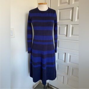 Eliza J Sweater Dress Midi Length Blue Striped Long Sleeve Size Medium